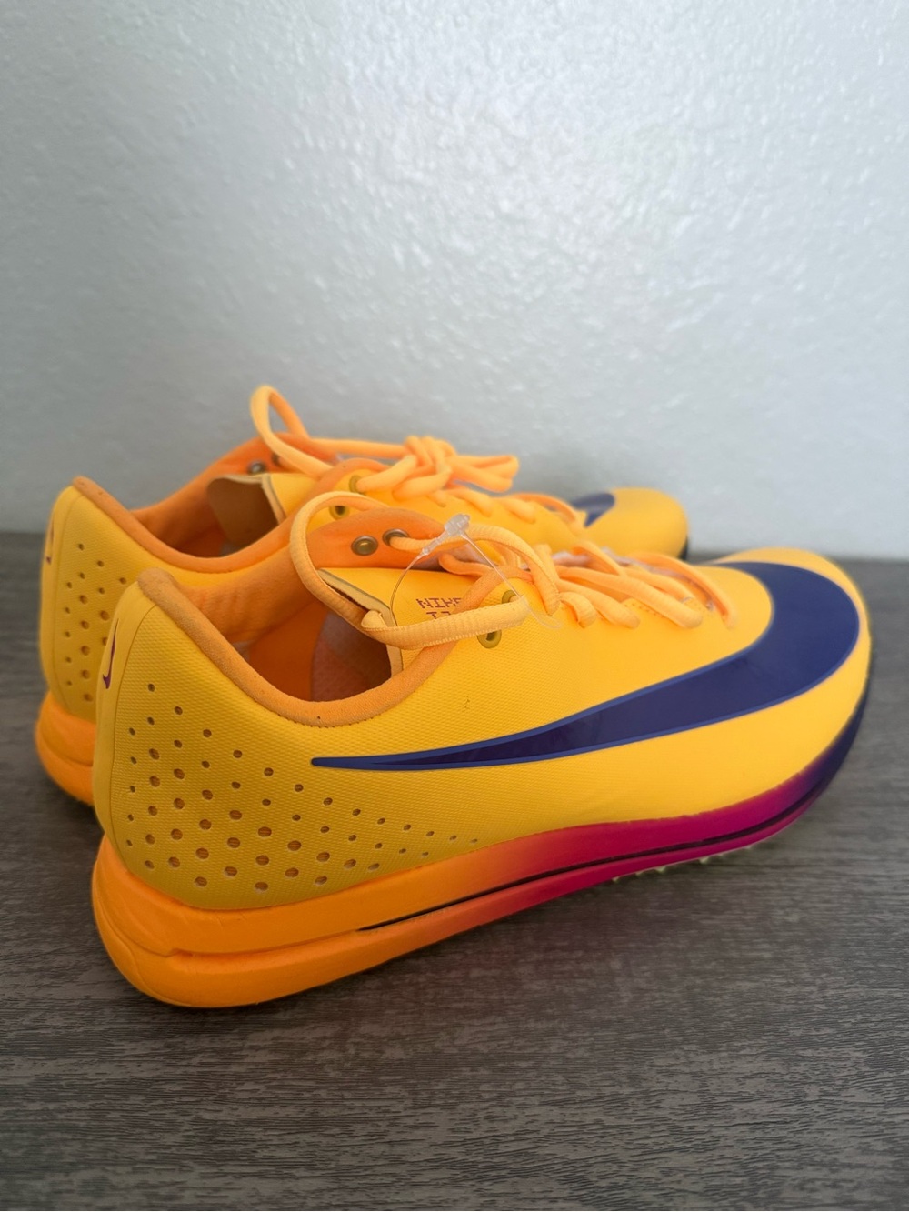 Nike Kids Bright Yellow Track Sneakers with Purple Swoosh